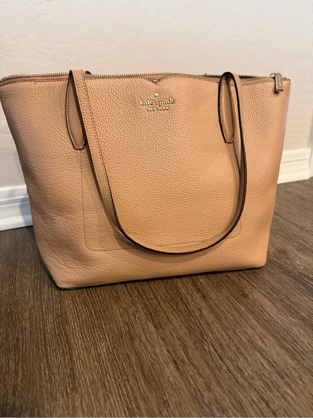 kate spade Pebbled Leather Tote in tan
